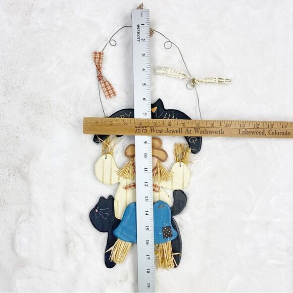 Wooden Scarecrow Black Cat Halloween Wall Hanging Decor - Picture 7 of 7